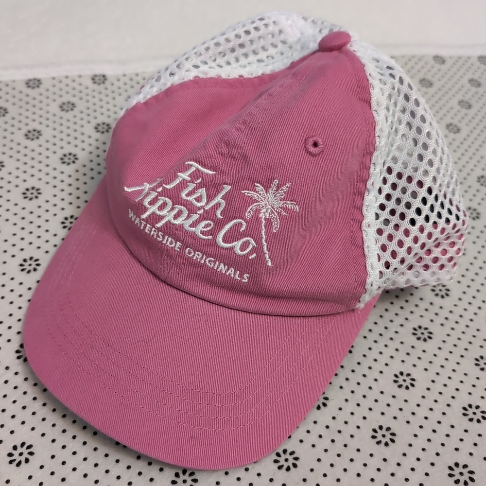 Fish Hippie Co Pink Palm Trucker Hat Snapback EUC